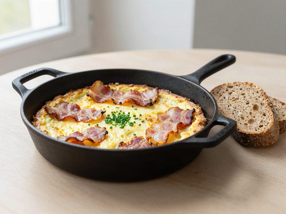 Æggekage med bacon og purløg