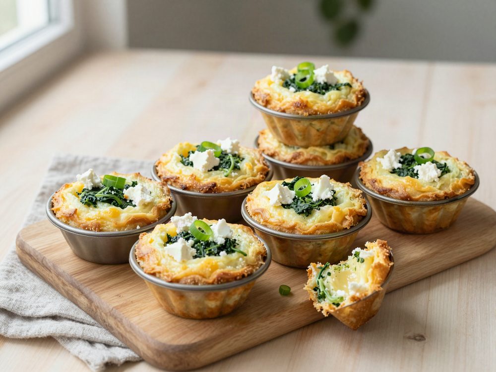 Æggemuffins med spinat, feta og forårsløg
