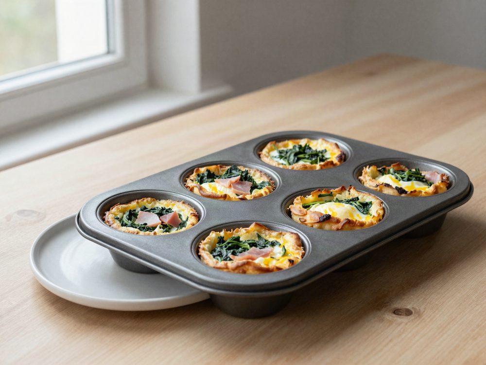 Æggemuffins med skinke og spinat