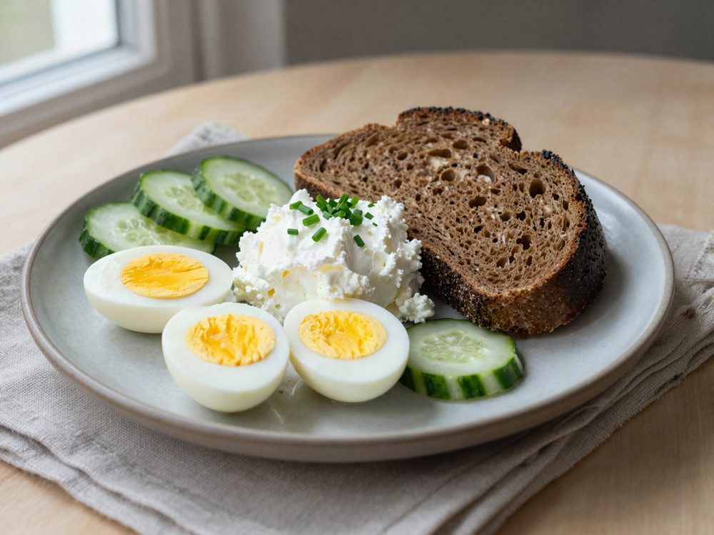 Æg fra elkedlen med rugbrød og hytteost