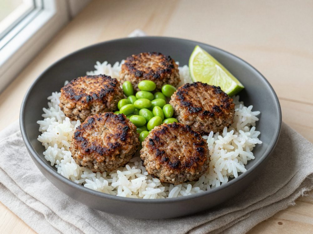 Bønnedeller i ovn med mikroris og edamame