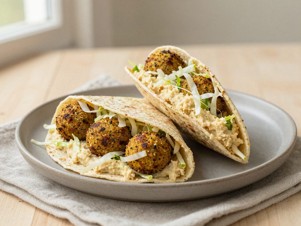 Falafelwrap med hummus og råkost
