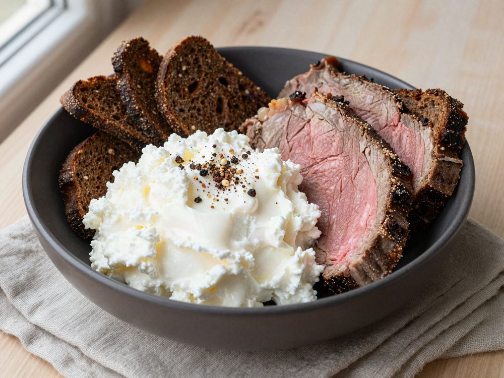 Hytteostskål med roastbeef og rugbrødschips