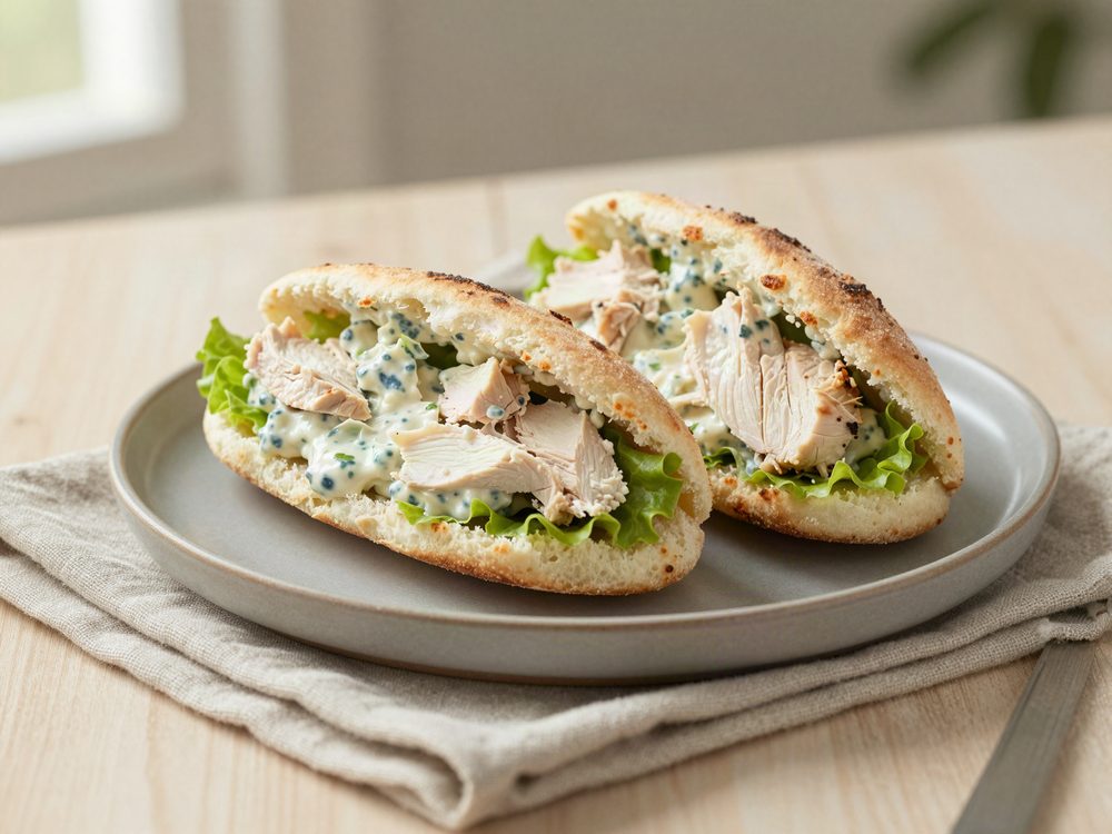 Kyllingesalat i pitabrød med ekstra kyllingebryst