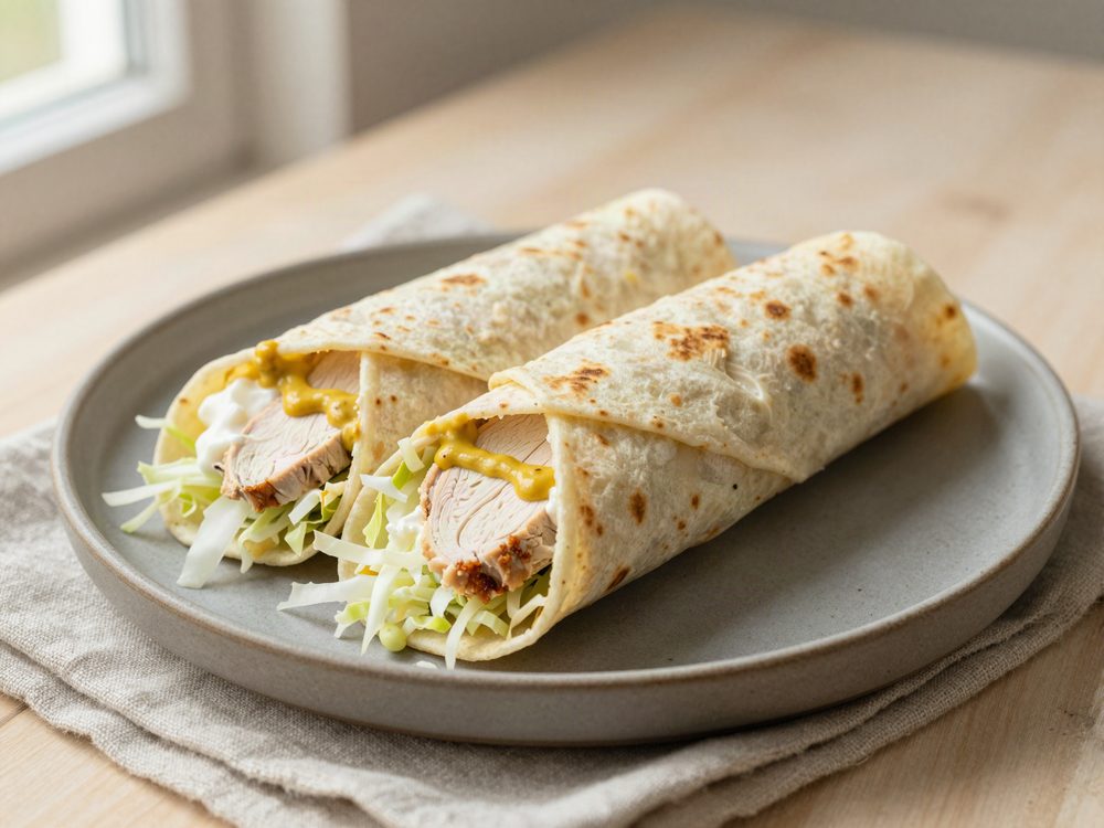 Kyllingewrap med skyrdressing og spidskål