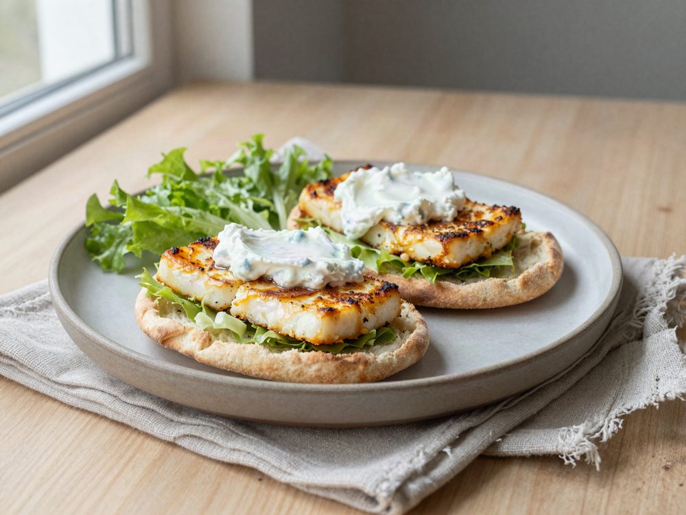 Pitabrød med halloumi og tzatziki