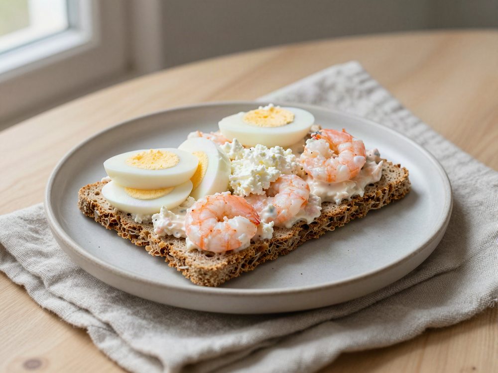 Rejesalat og æg på knækbrød
