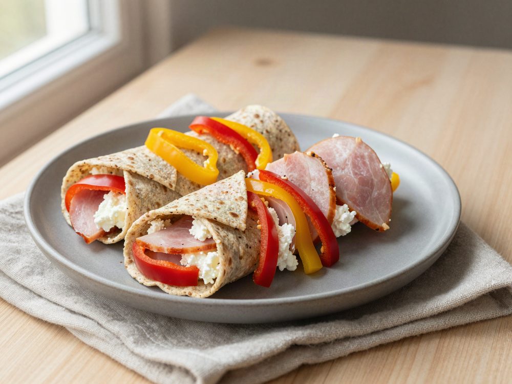 Skinkewrap med hytteost og snackpeber
