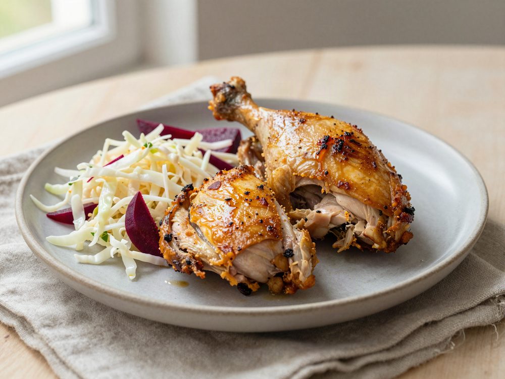 Tallerken med grillkylling og syltede rødbeder