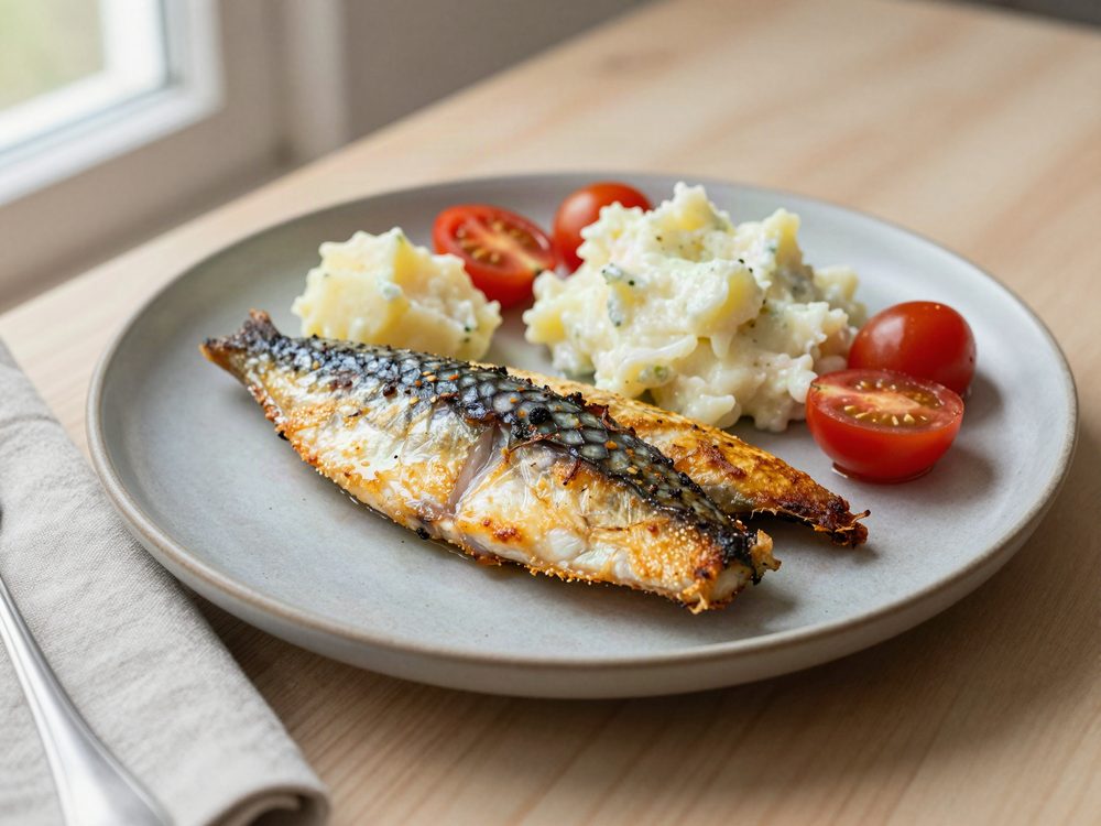 Varmrøget makrel med kartoffelsalat