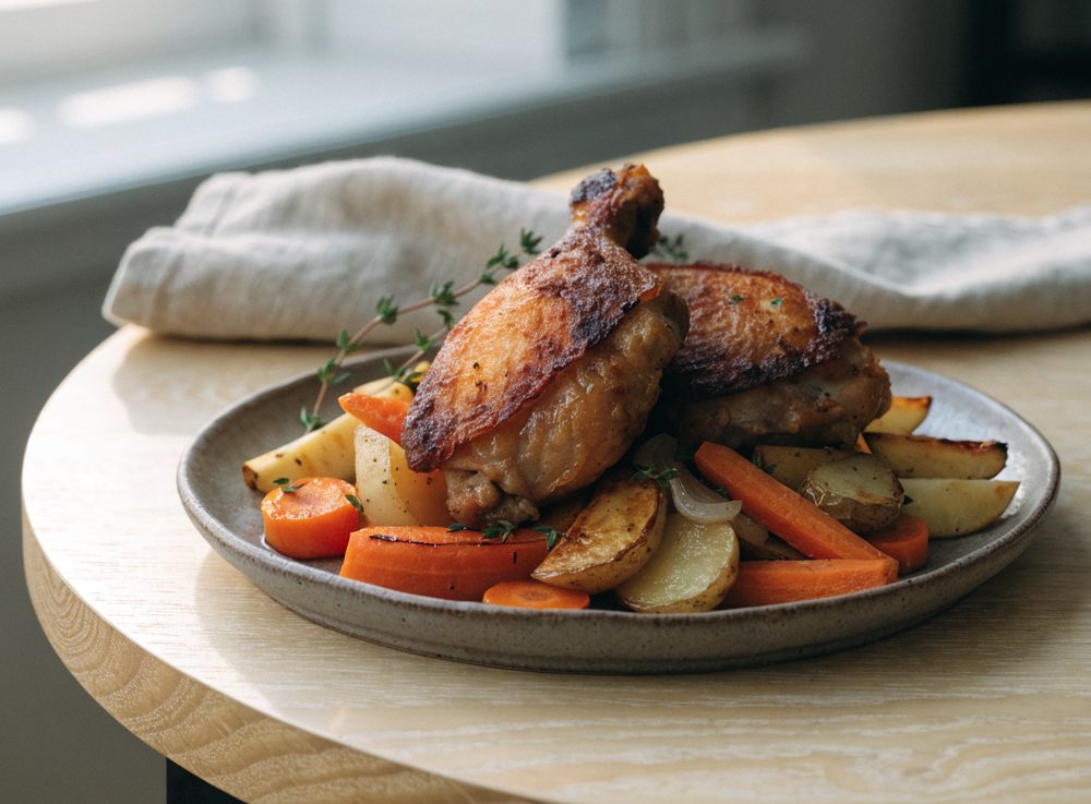 Airfryer-kyllingeoverlår med rodfrugter