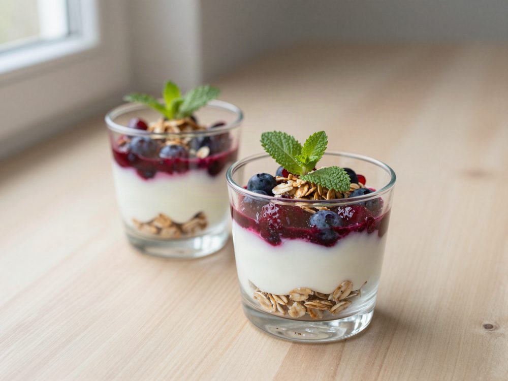 Bærdessert med græsk yoghurt og ristede havregryn