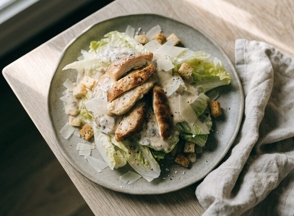Caesarsalat med kylling og ansjosdressing