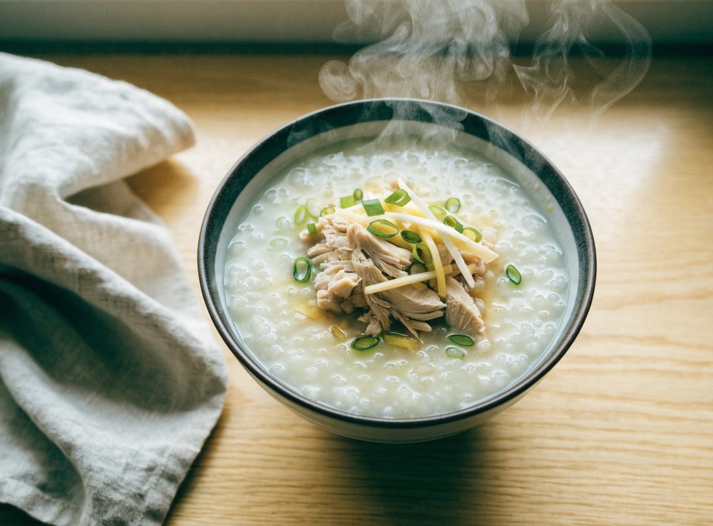 Congee med kylling, ingefær og forårsløg