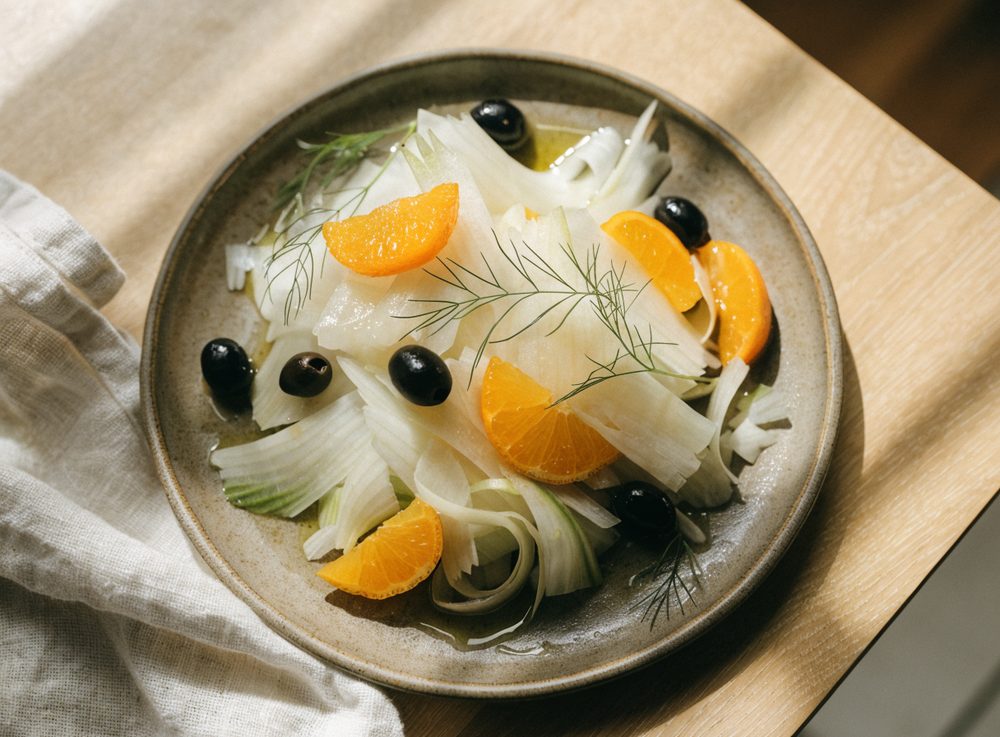 Fennikelsalat med appelsin og sorte oliven