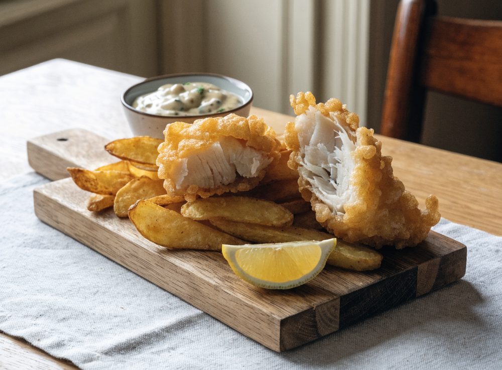 Fish and chips med øldej og hjemmelavet remoulade