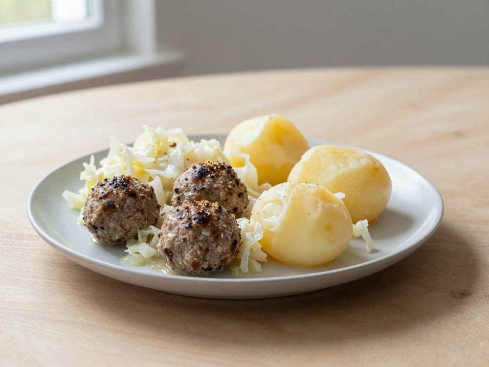 Frikadeller med stuvet hvidkål