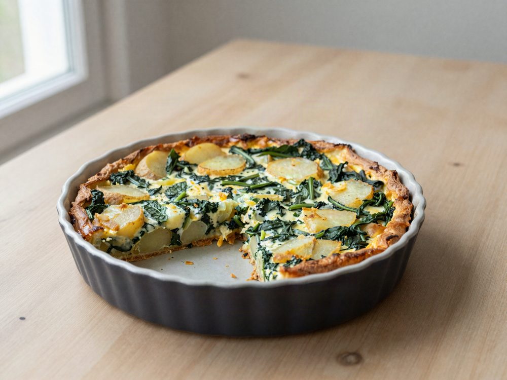 Frittata i fad med kartofler og spinat