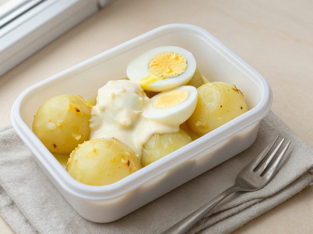 Kold kartoffelsalat med æg og karrydressing