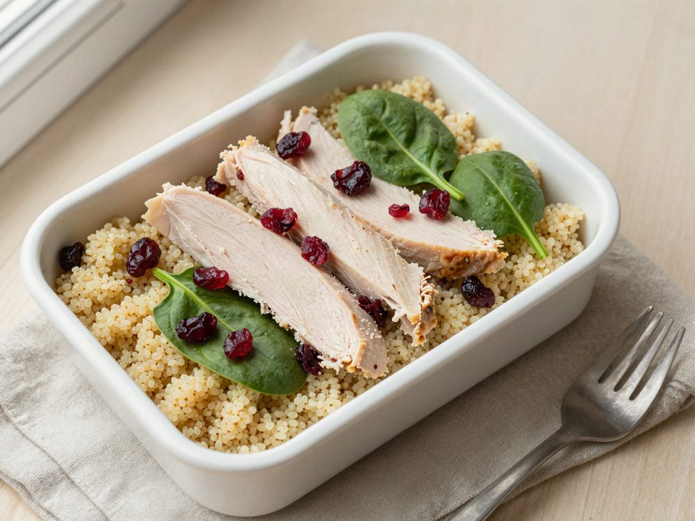 Madpakkebøtte med quinoa, kalkun og tranebær