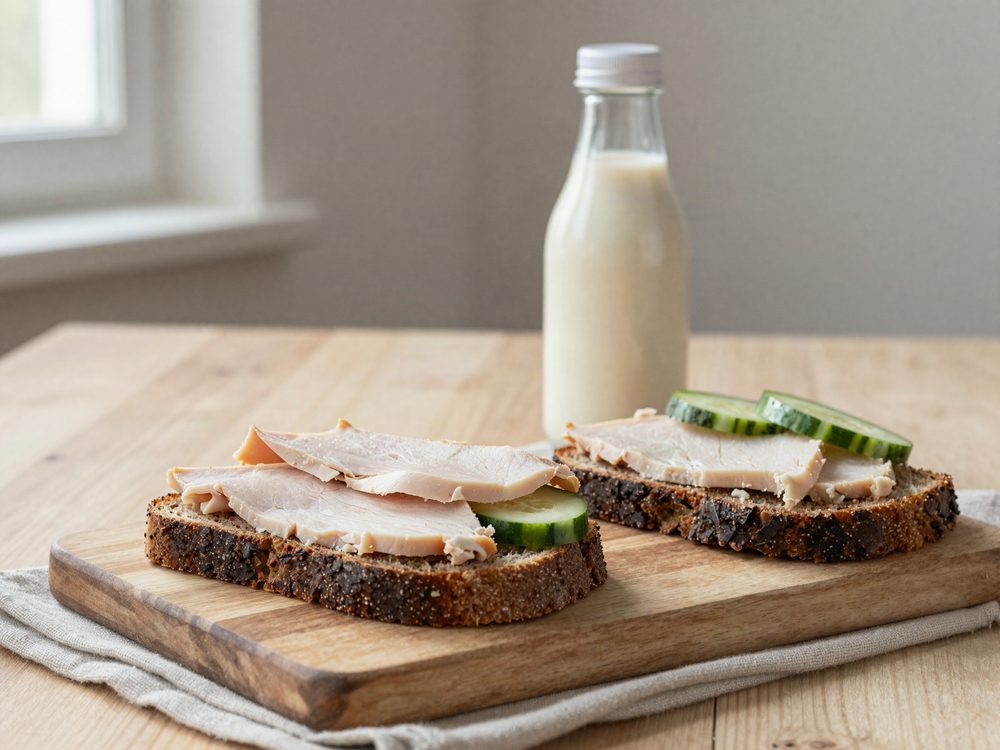 Proteindrik og rugbrød med kalkun