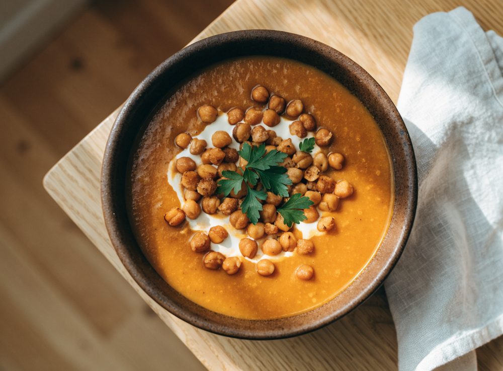 Græskarsuppe med ristede kikærter