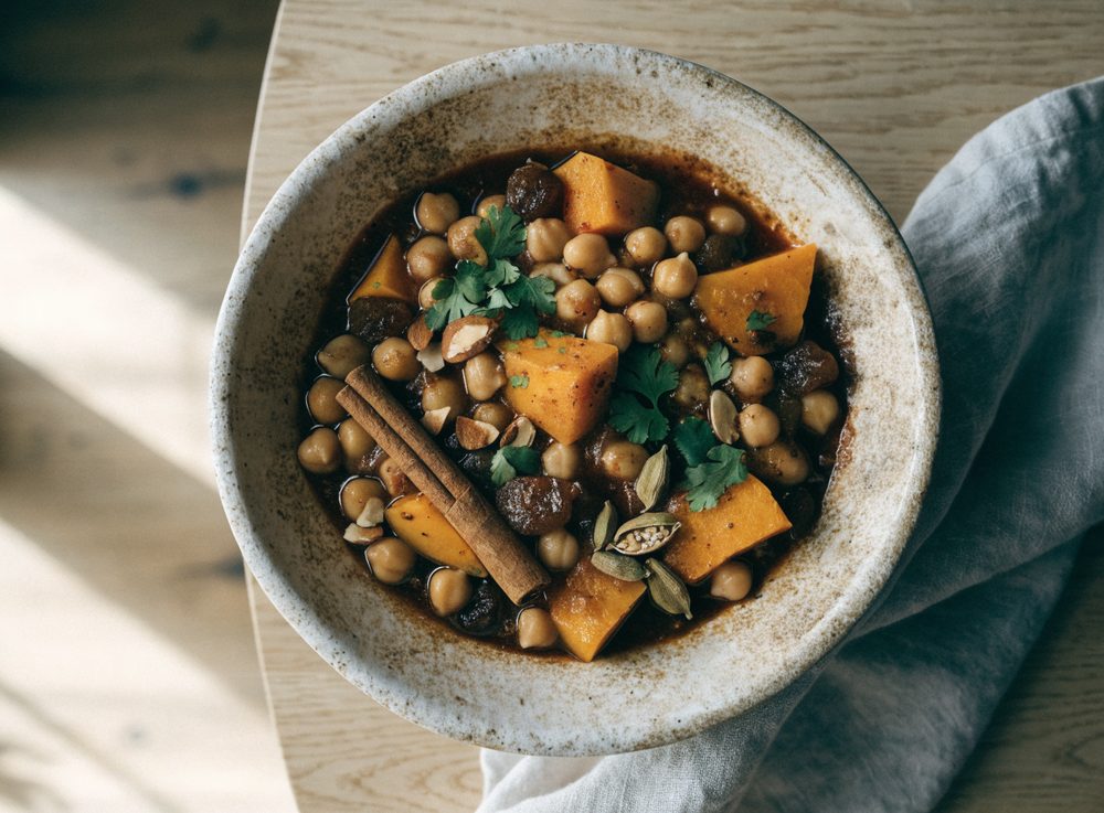 Græskartagine med kikærter og ras el hanout
