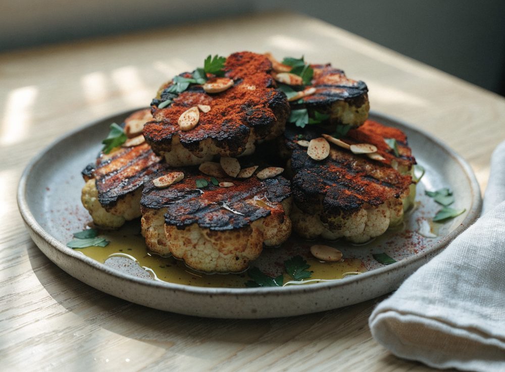 Grillet blomkålssteak med røget paprika og mandler