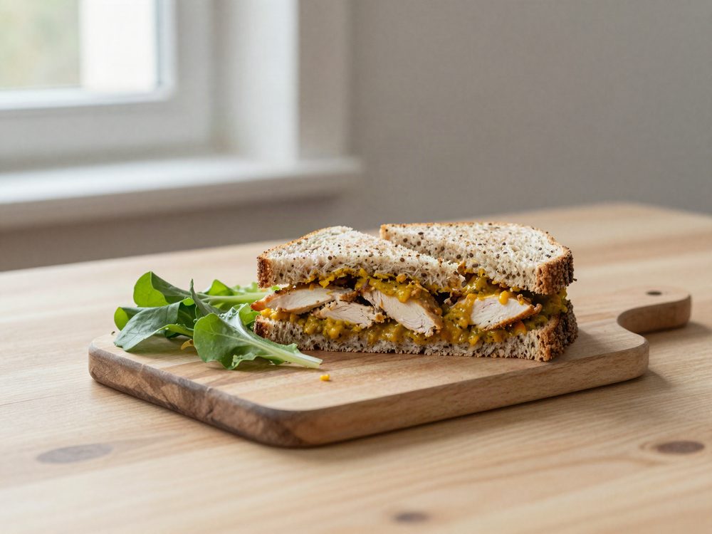 Grov sandwich med kylling og karrydressing