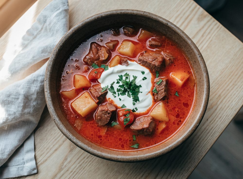 Gulaschsuppe med oksebov og kartofler