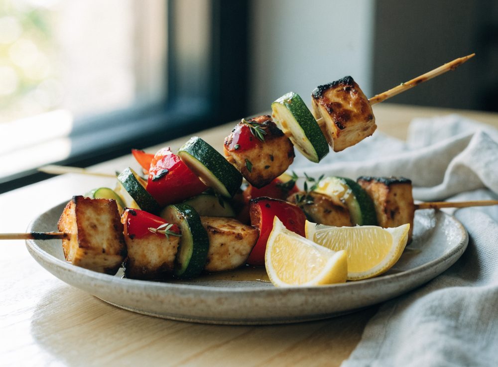 Halloumispyd med squash og honningmarinade