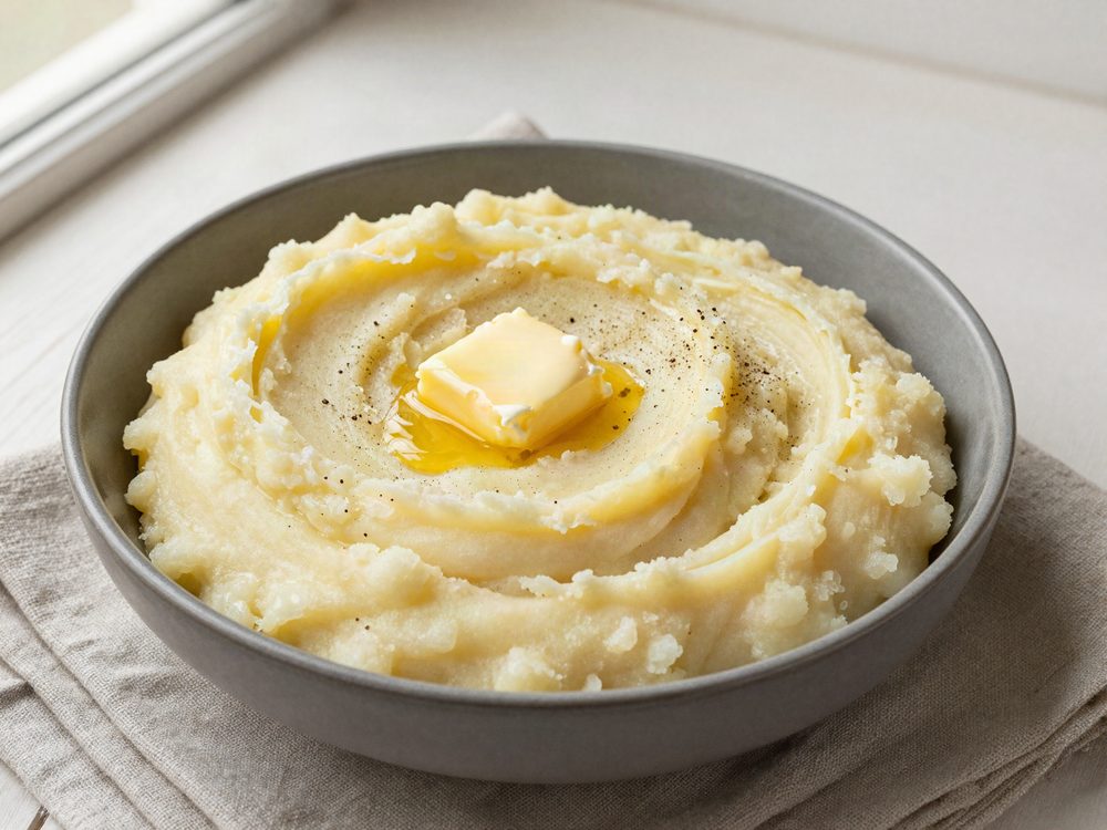 Kartoffelmos med varm mælk og smør
