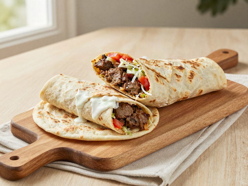 Kebab durum med hvidløgsdressing og kålsalat