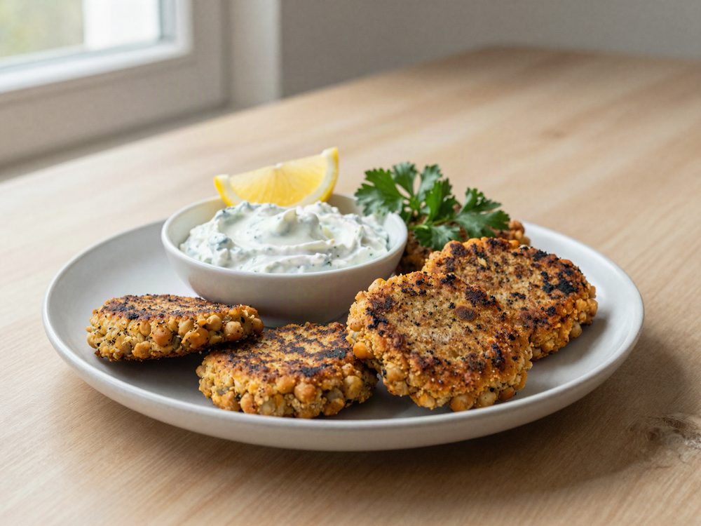 Kikærtefrikadeller med yoghurtdip