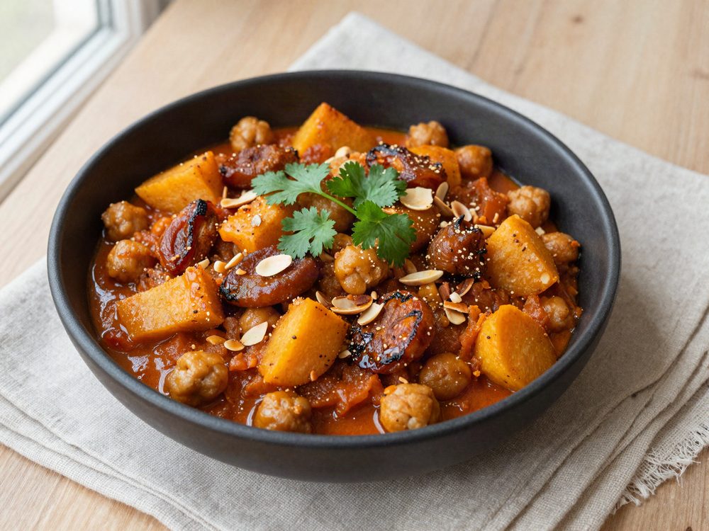 Kikærtetagine med græskar og mandler