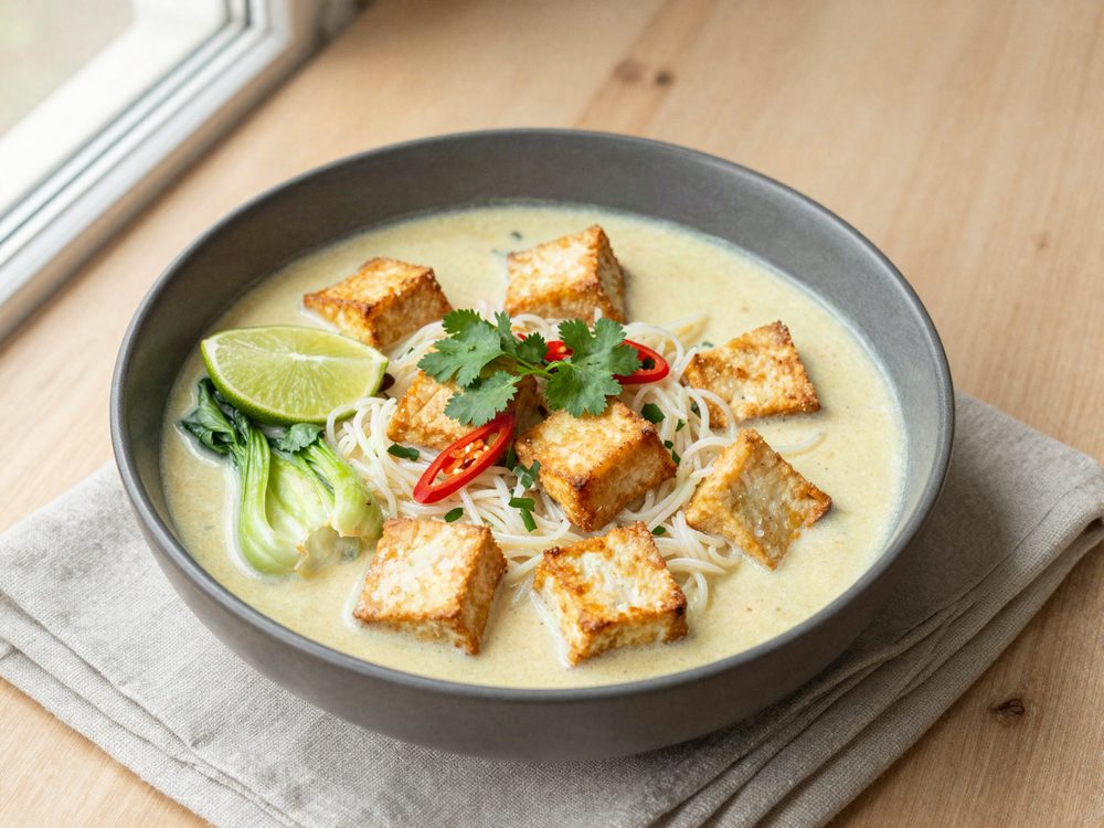 Kokosnudler med tofu, pak choi og lime