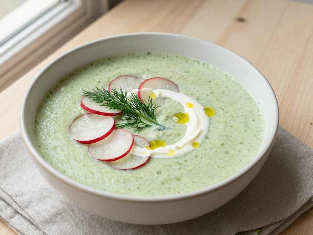 Kold agurkesuppe med dild og radiser