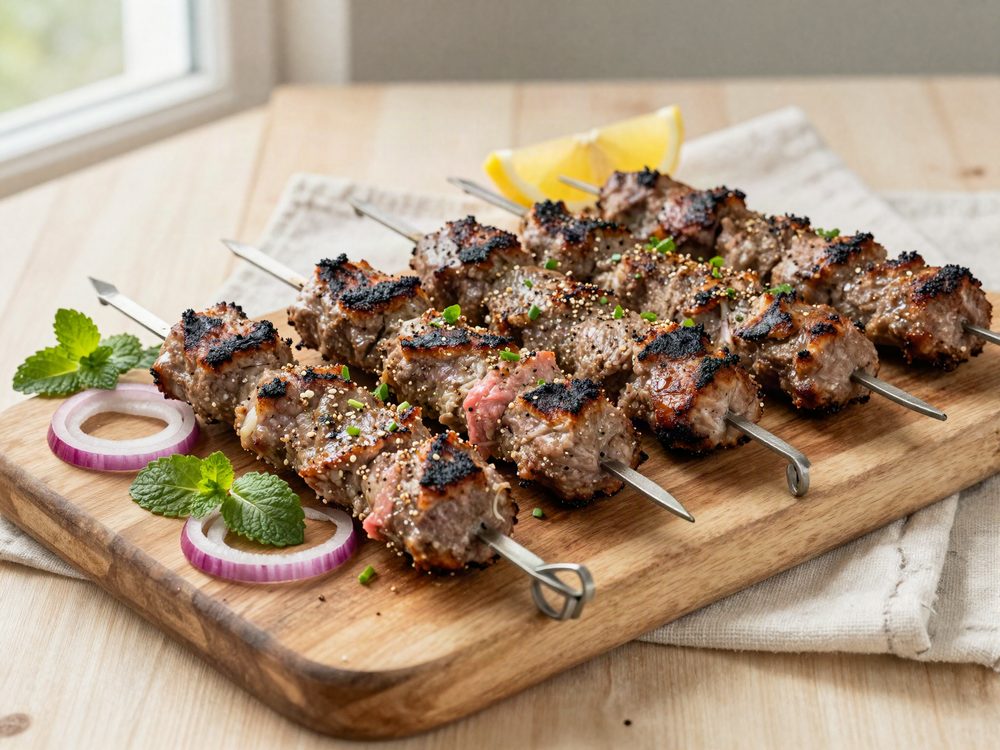 Lammekebab på spyd med spidskommen og mynte