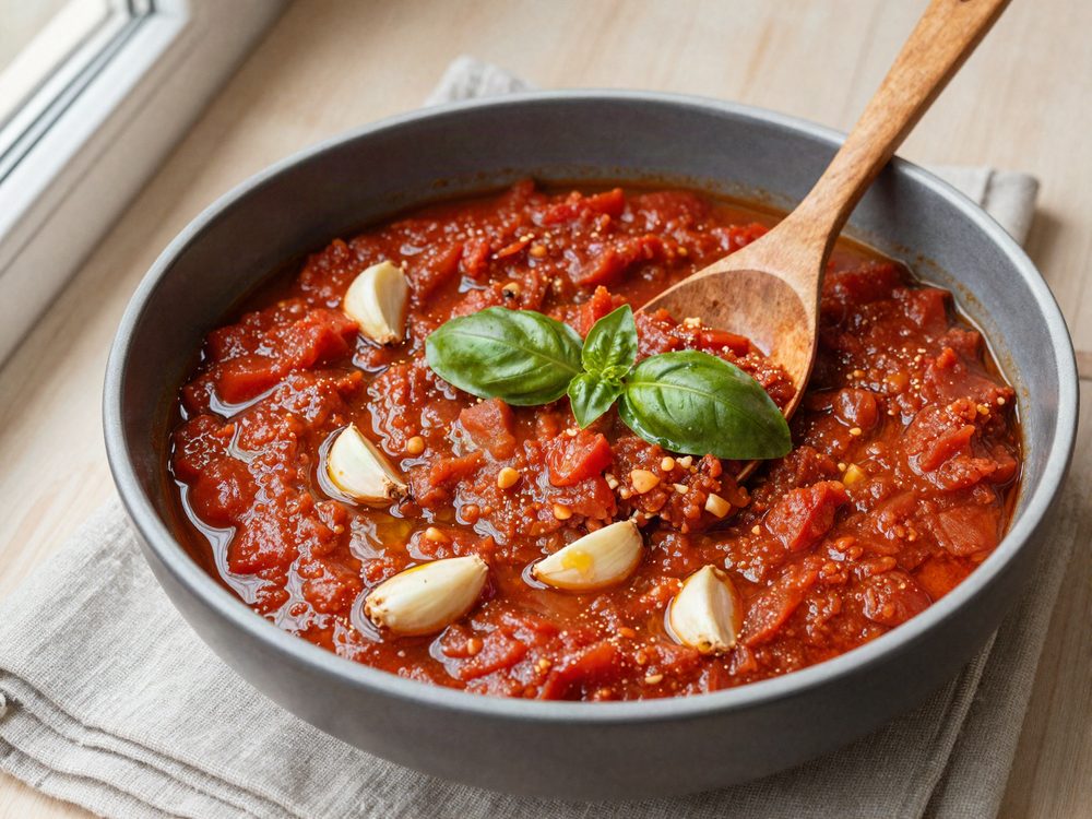 Langsomkogt tomatsauce til fryseren
