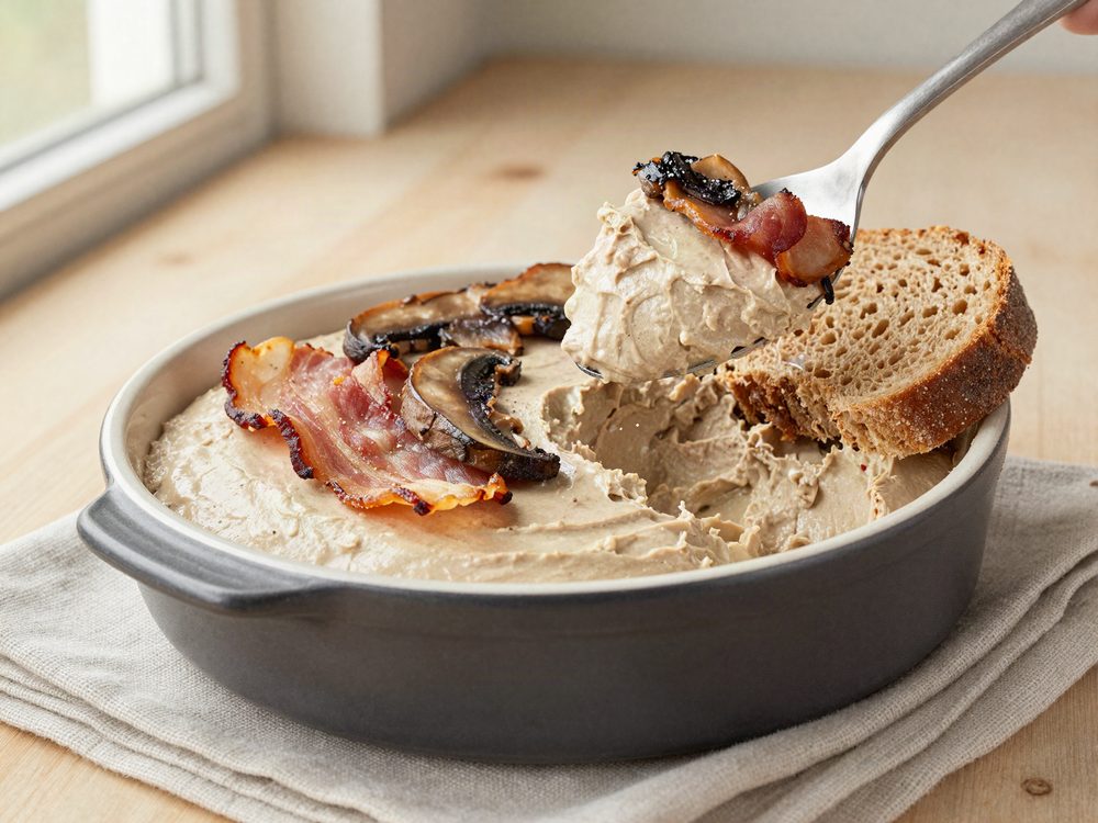 Leverpostej fra bunden med bacon og champignon