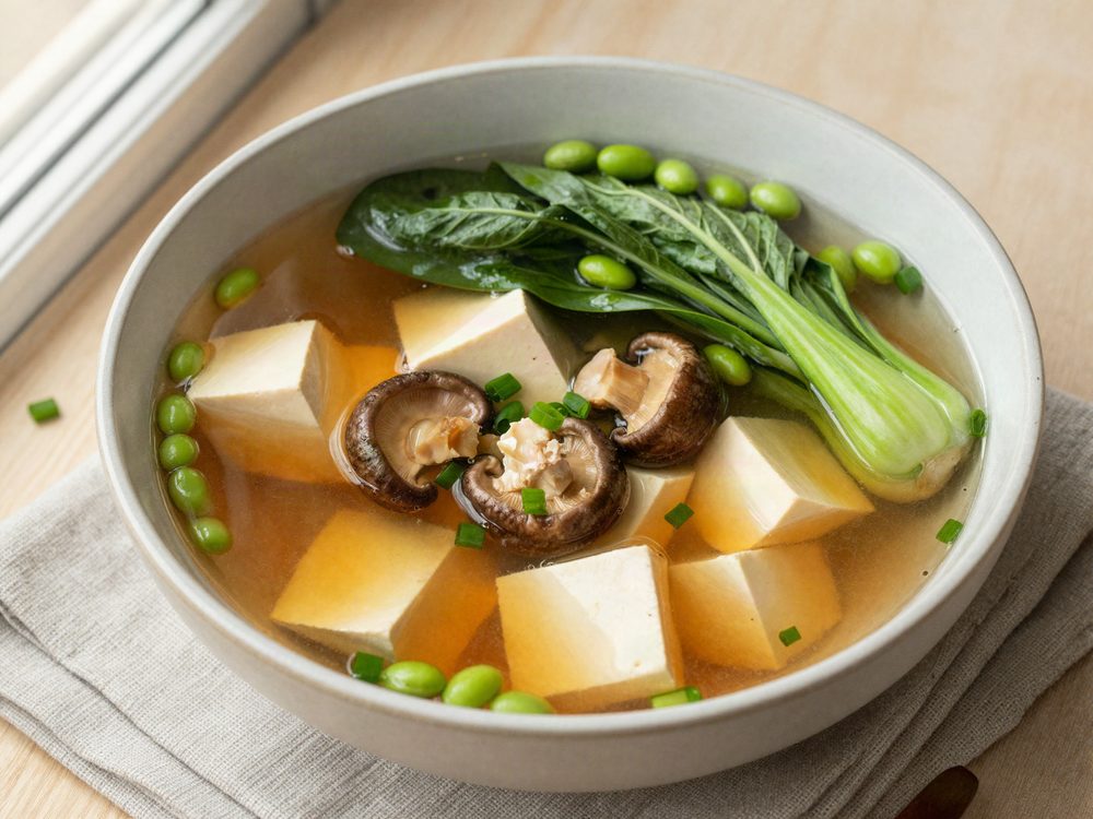 Misosuppe med tofu og edamame