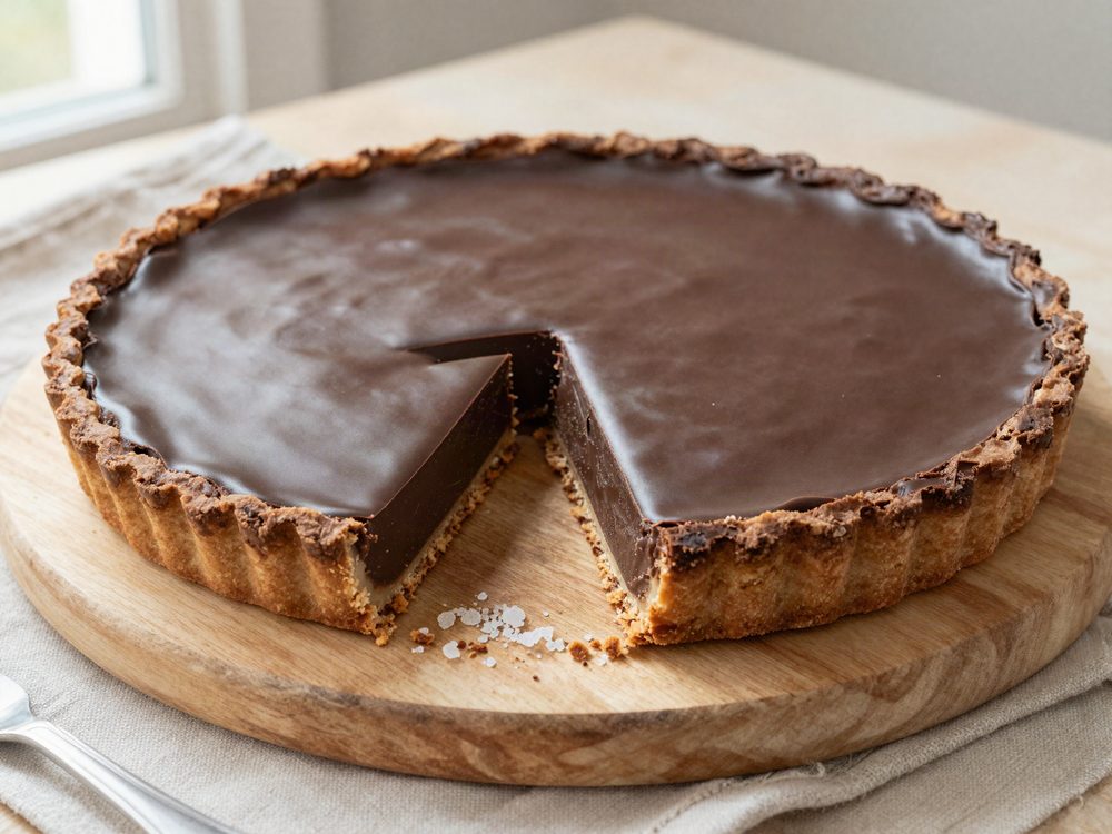 Mørk chokoladetærte med tempereret chokolade
