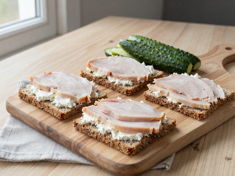 Knækbrød med hytteost og kalkunpålæg