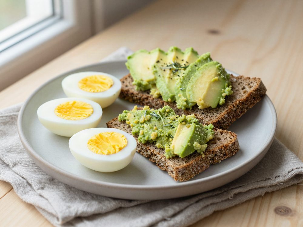 Kogte æg med knækbrød og avocado
