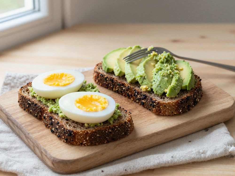 Rugbrød med kogte æg og avocado