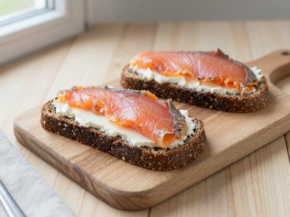 Rugbrød med koldrøget laks og flødeost
