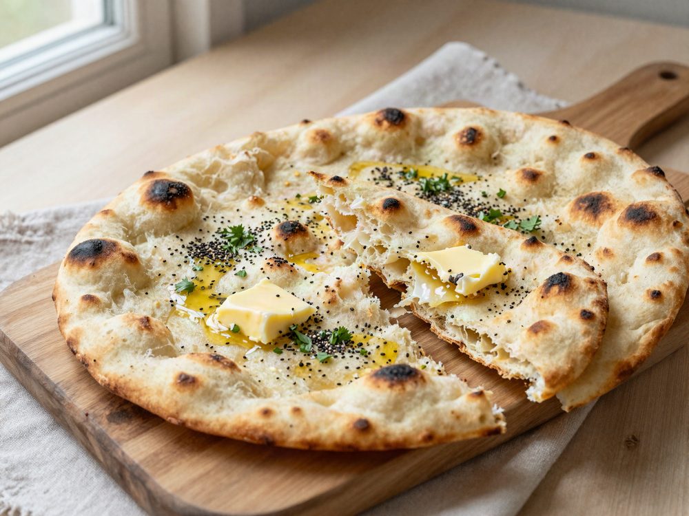 Naanbrød på pande med yoghurt