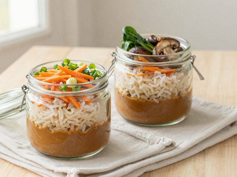 Nudelsuppe i glas til kontoret