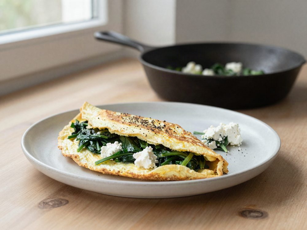 Omelet med spinat og feta