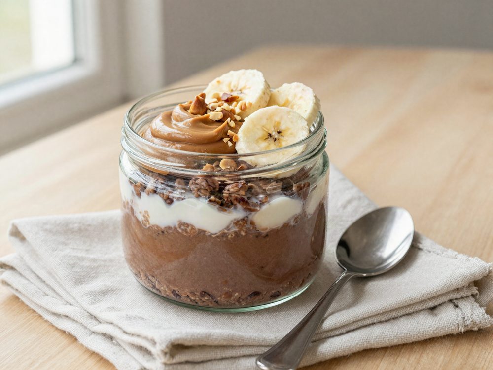Overnight oats med kakao og peanutbutter